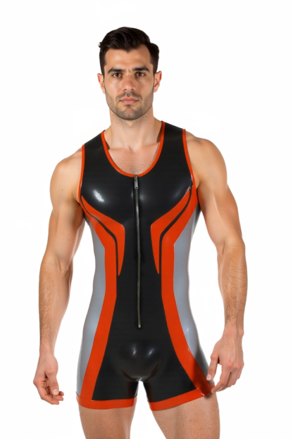 Mysteryglove Men’s PU Leather Open Back Bodysuit – Sleeveless Zipper Desig