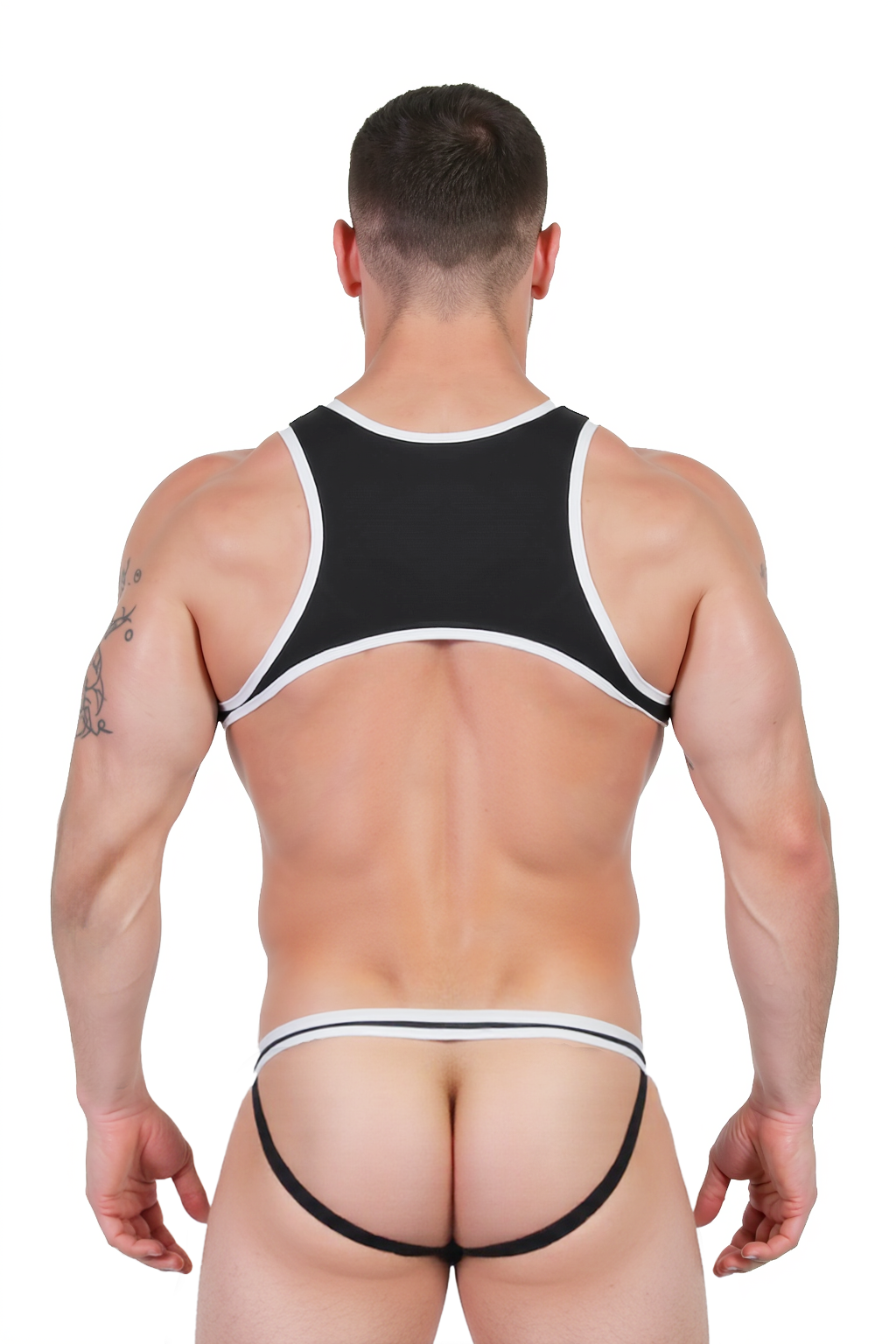 Mysteryglove Men's Black Athletic Bodysuit with White Accents