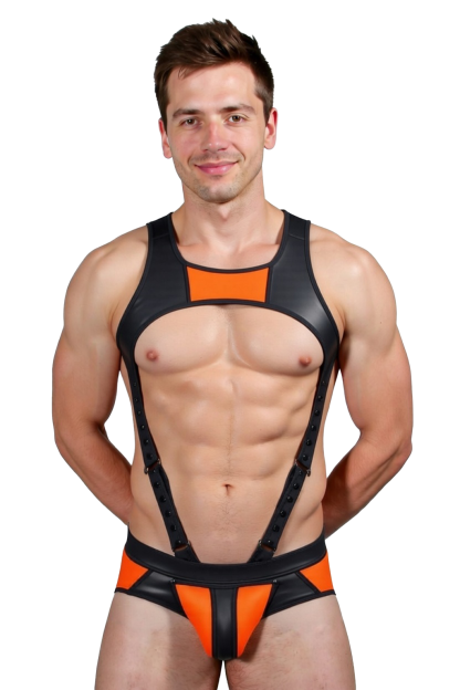 Mysteryglove PU Leather Orange & Black Harness Set - Bold and Athletic Look