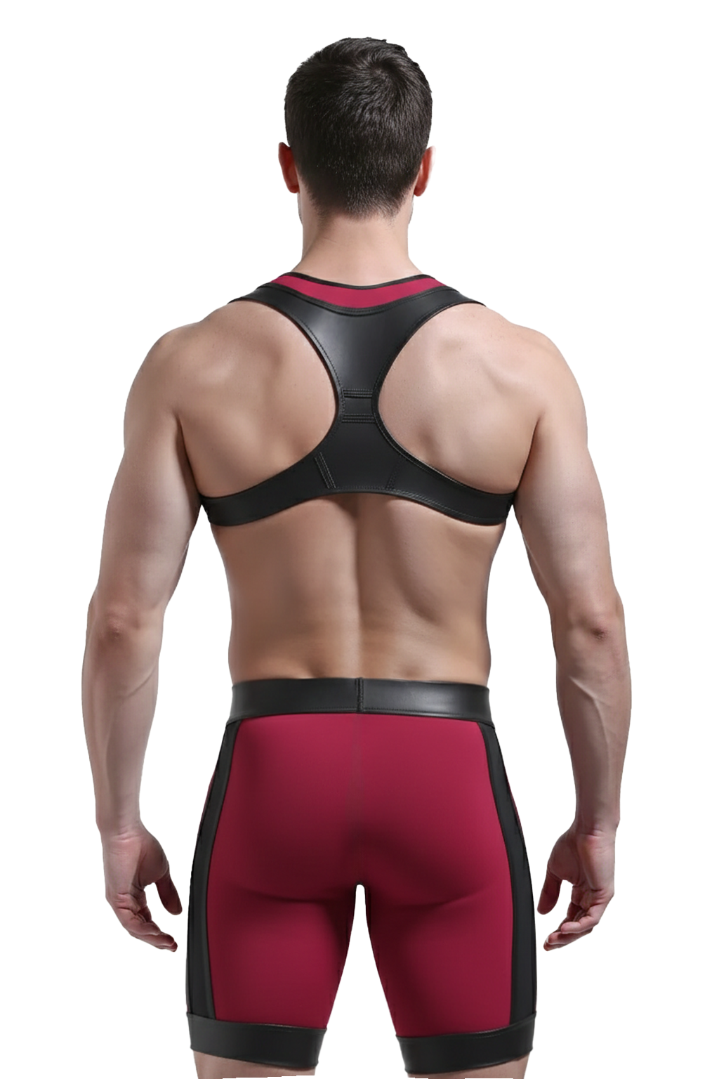 Mysteryglove PU Leather Sports Harness and Shorts Set - Red and Black