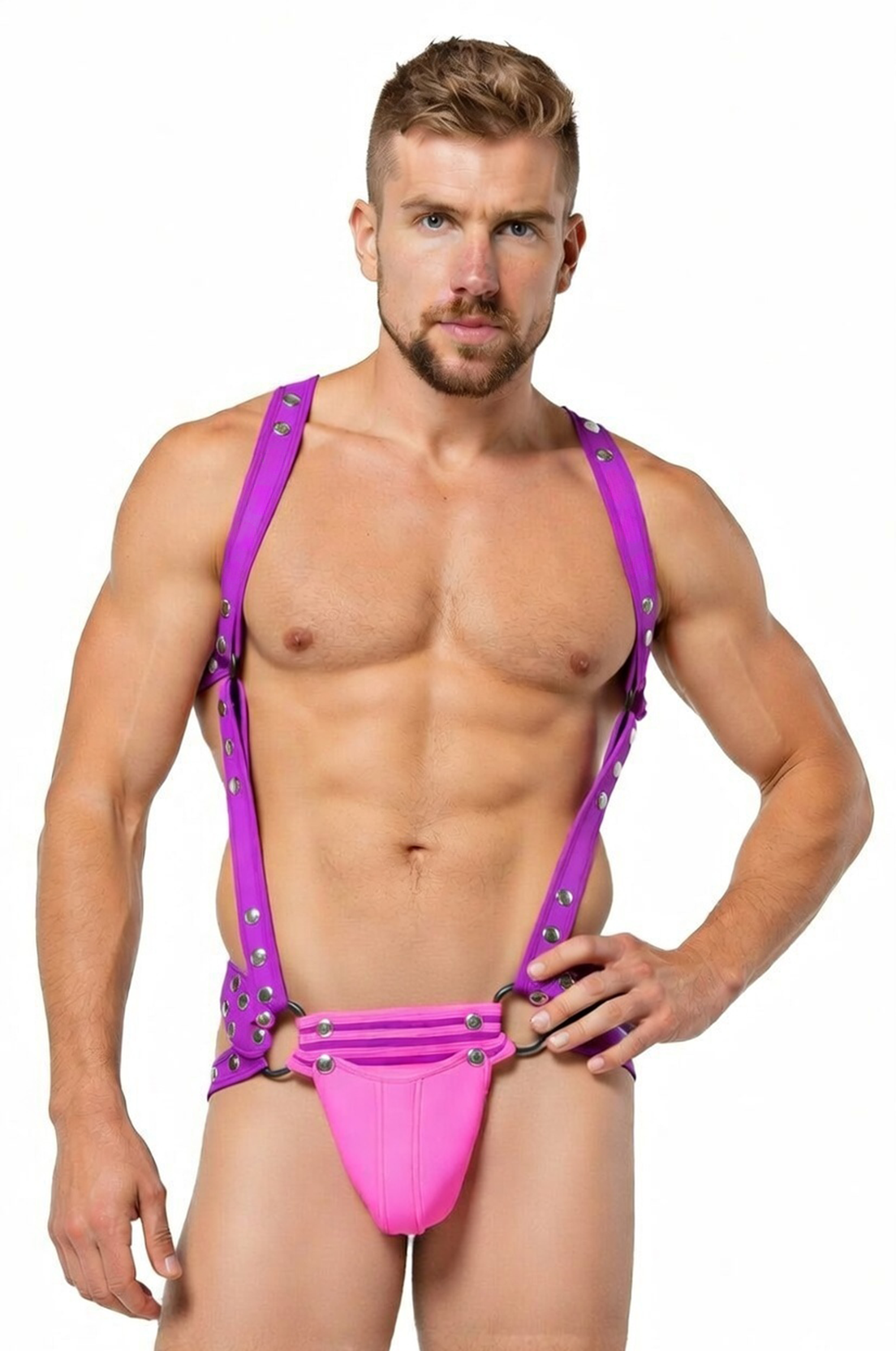 Mysteryglove Men’s Sexy Harness Jockstrap Set – Bold Purple Muscle Bodywear