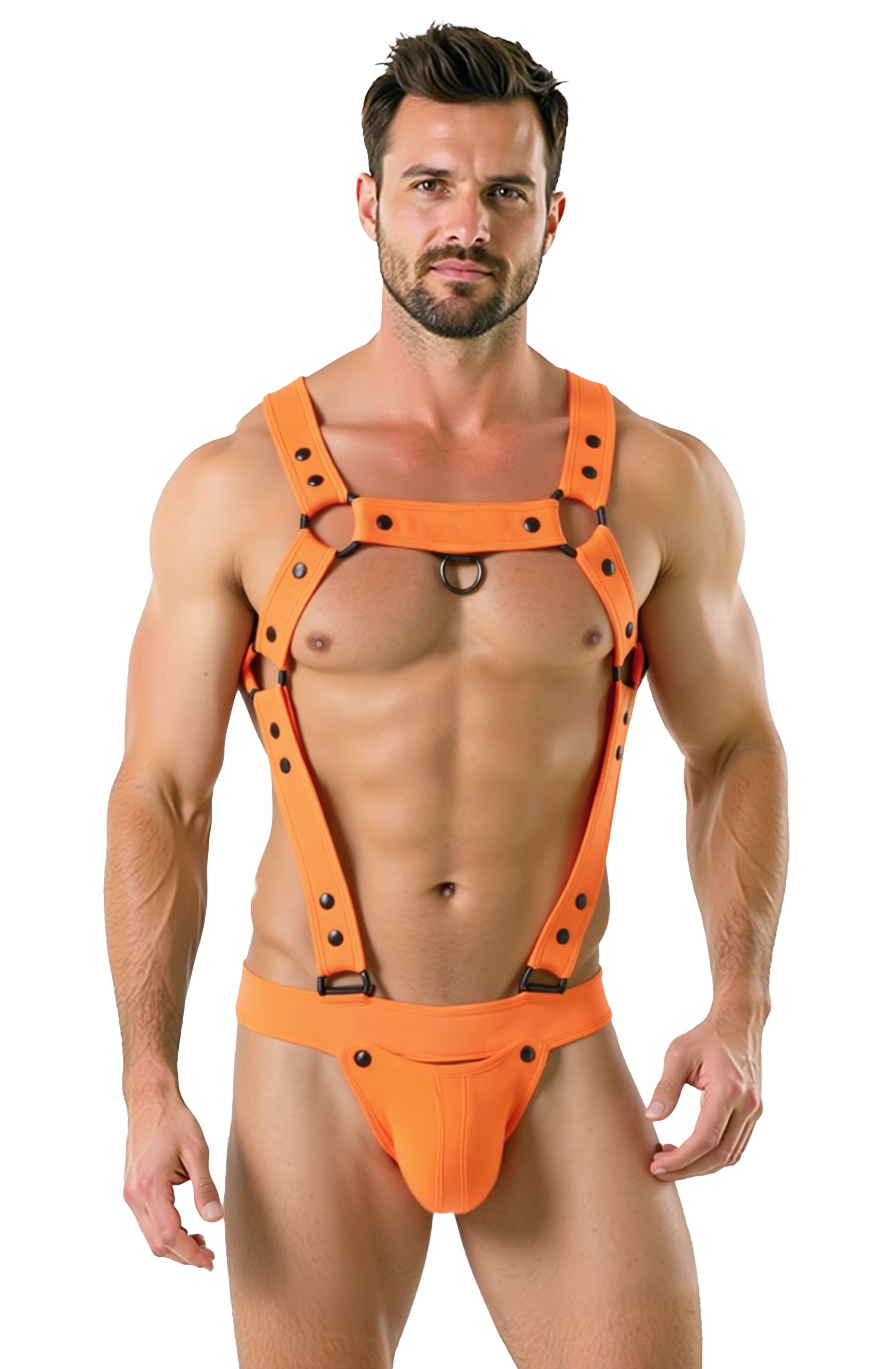 Mysteryglove Men's Orange PU Leather Fetish Harness