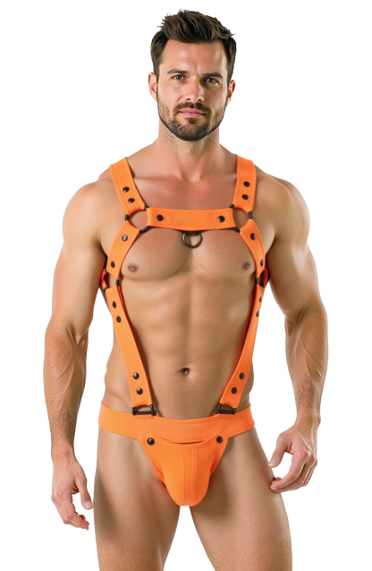Mysteryglove Men's Orange PU Leather Fetish Harness