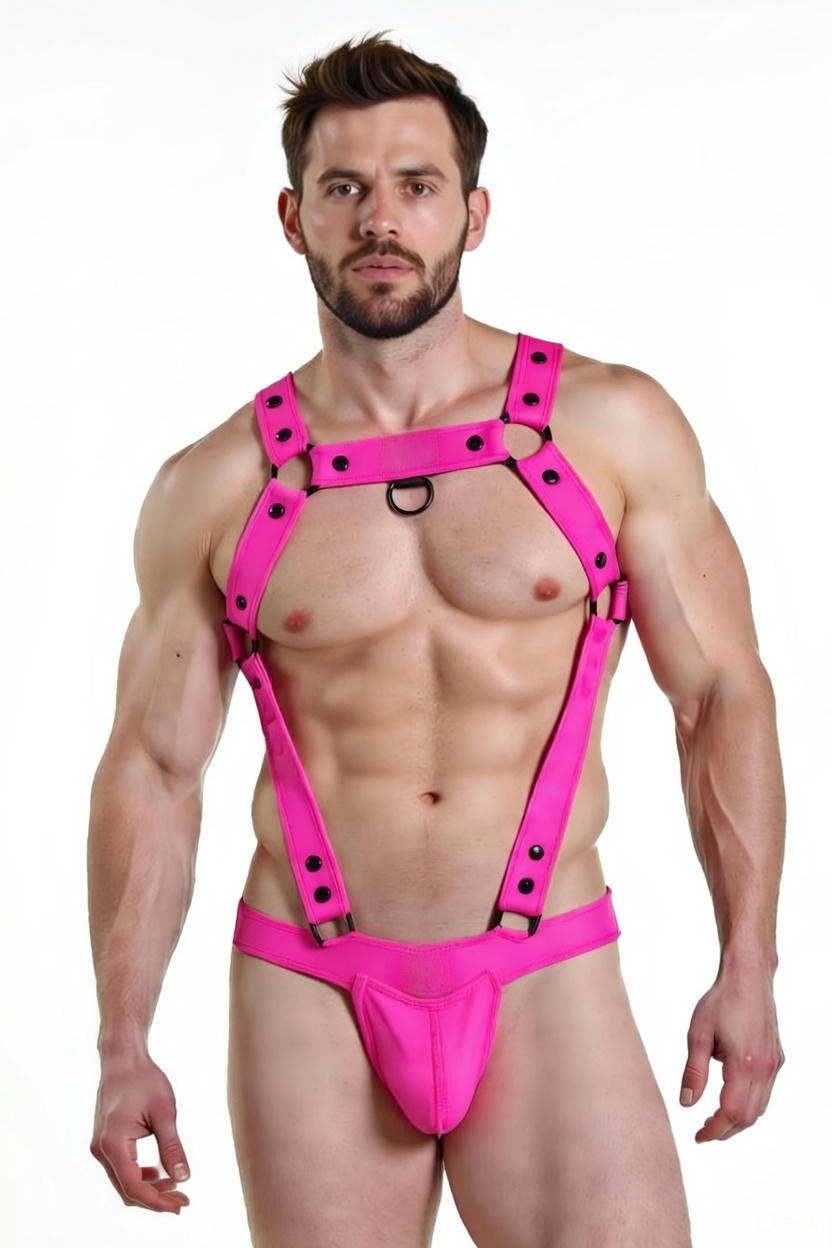 Mysteryglove Men's Pink Harness Bodysuit – Bold & Sexy Design
