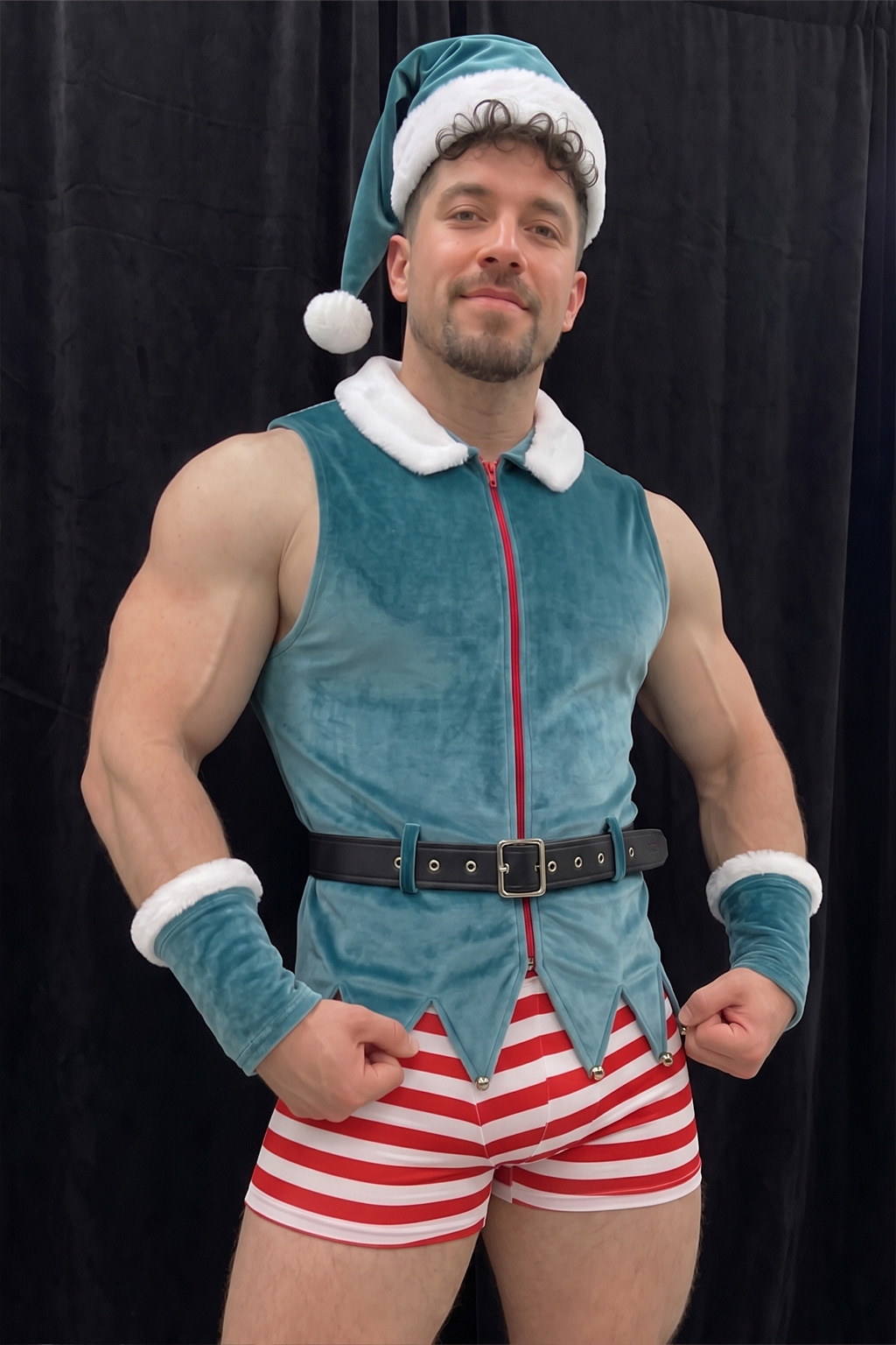 Product Title Mysteryglove Men's Teal Velvet Christmas Elf Costume Set