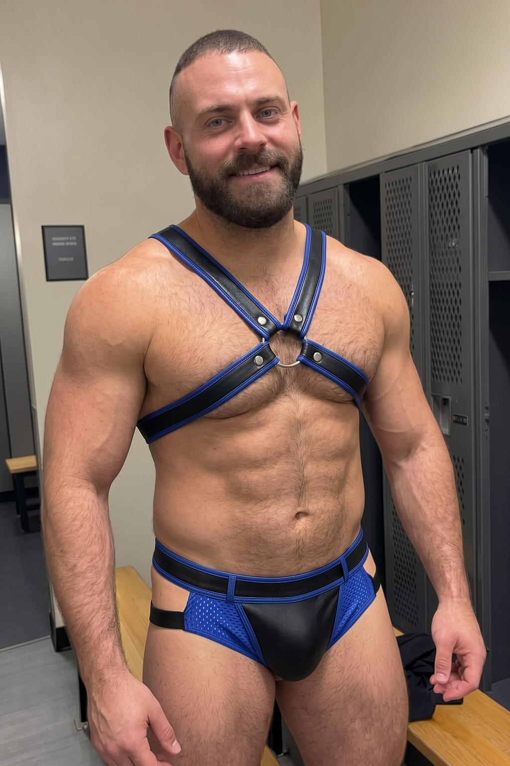 Mysteryglove Men's Blue-Trim Harness & Mesh Jockstrap Set