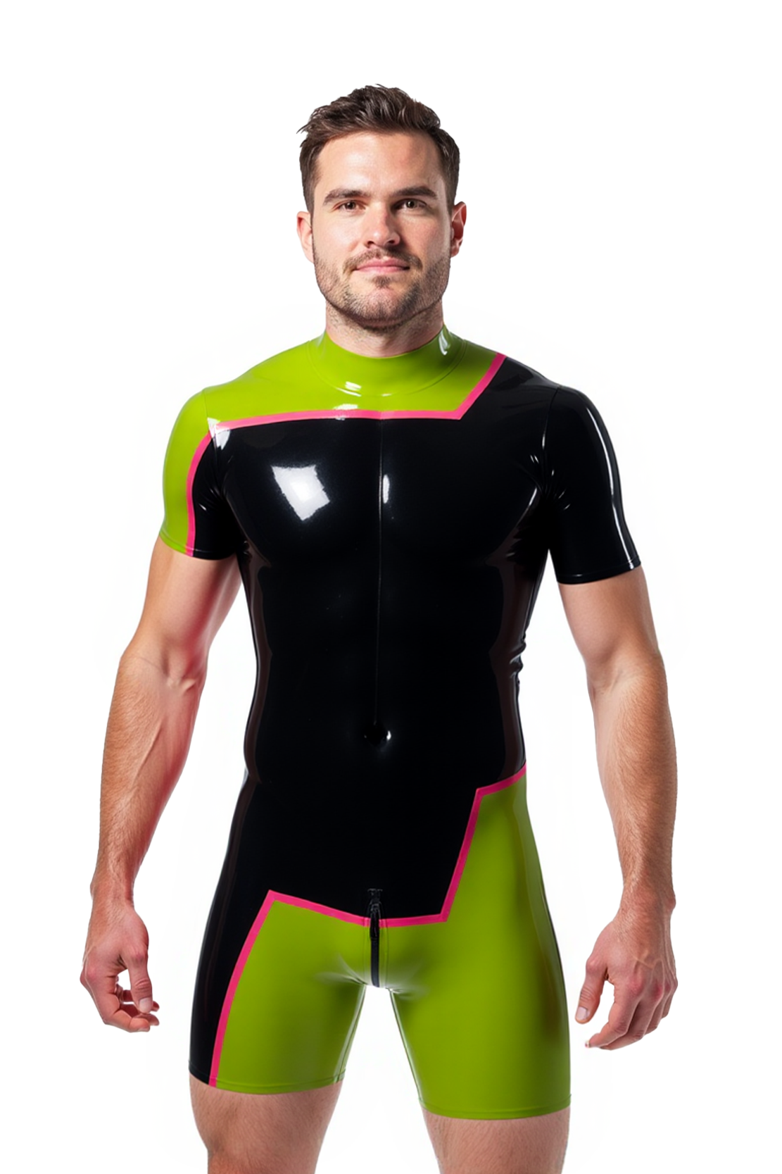 Mysteryglove Men's PU Leather Short-Sleeve Bodysuit