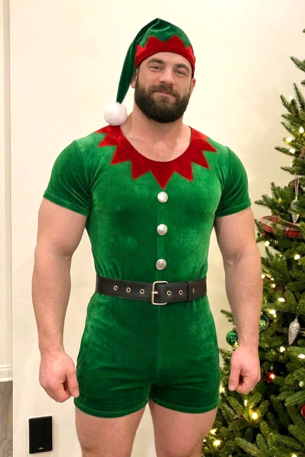 Mysteryglove Men's Green Christmas Elf Velvet Romper