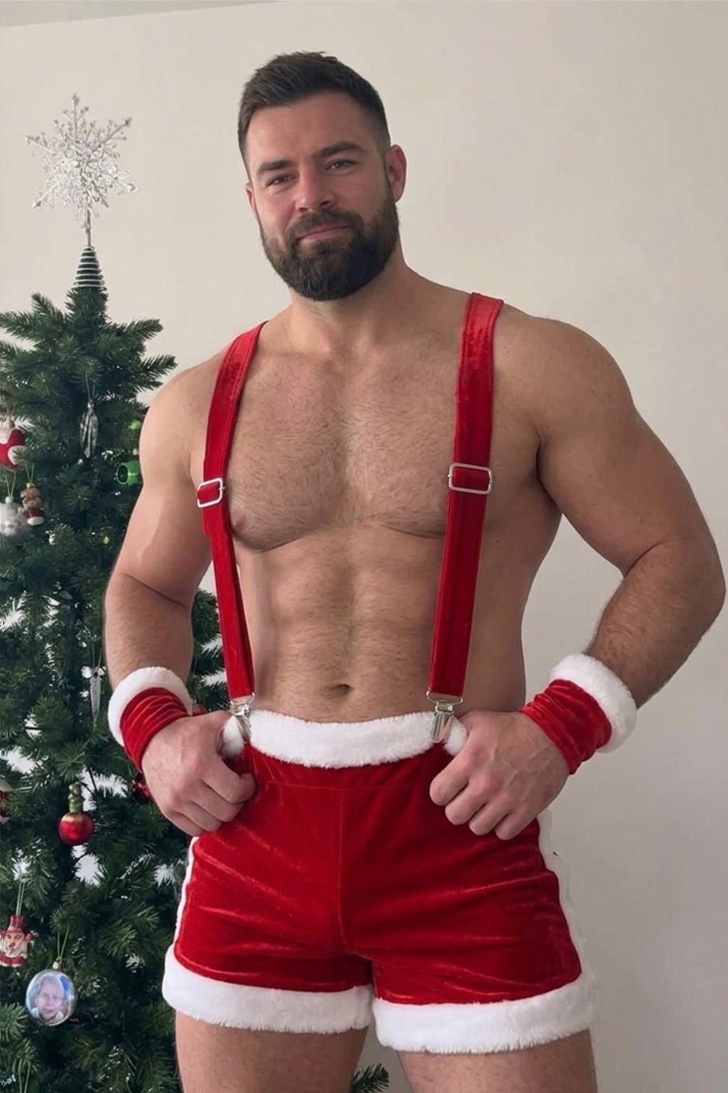 Mysteryglove Men's Santa's Naughty Night Red Velvet Suspender Shorts Set