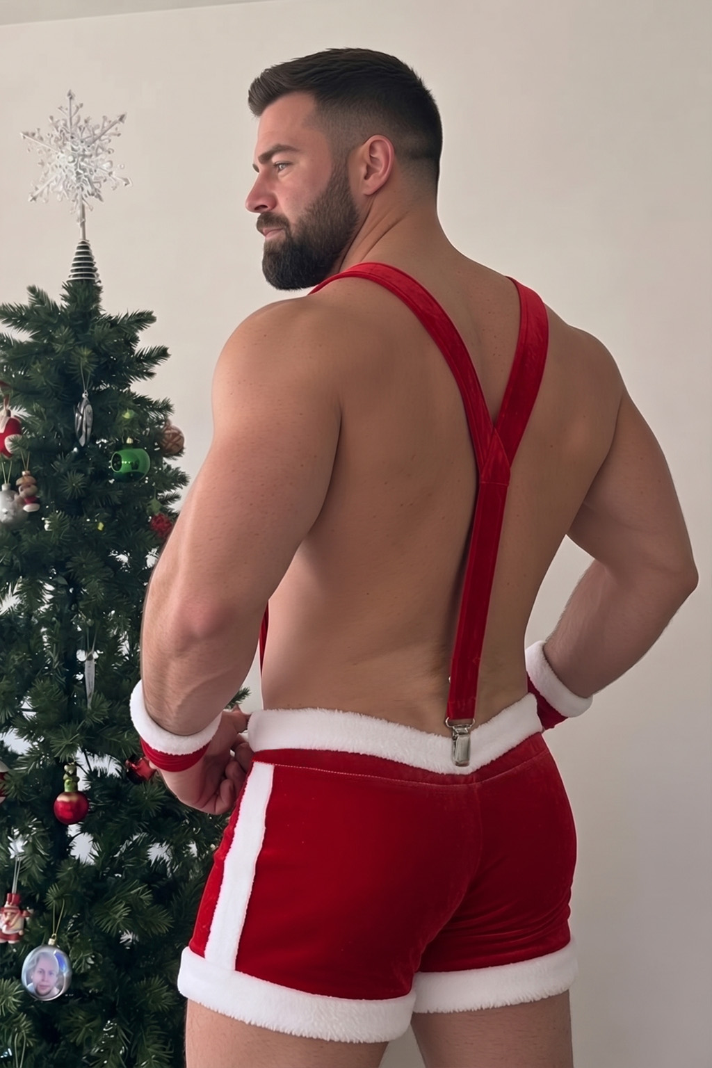 Mysteryglove Men's Santa's Naughty Night Red Velvet Suspender Shorts Set