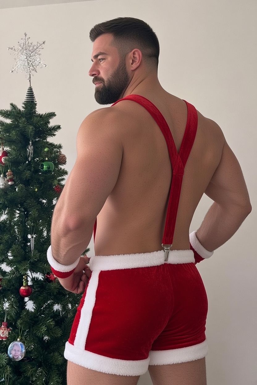 Mysteryglove Men's Santa's Naughty Night Red Velvet Suspender Shorts Set