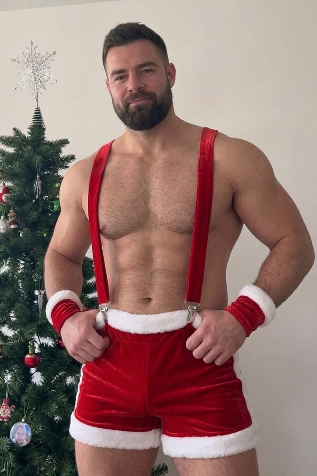 Mysteryglove Men's Santa's Naughty Night Red Velvet Suspender Shorts Set