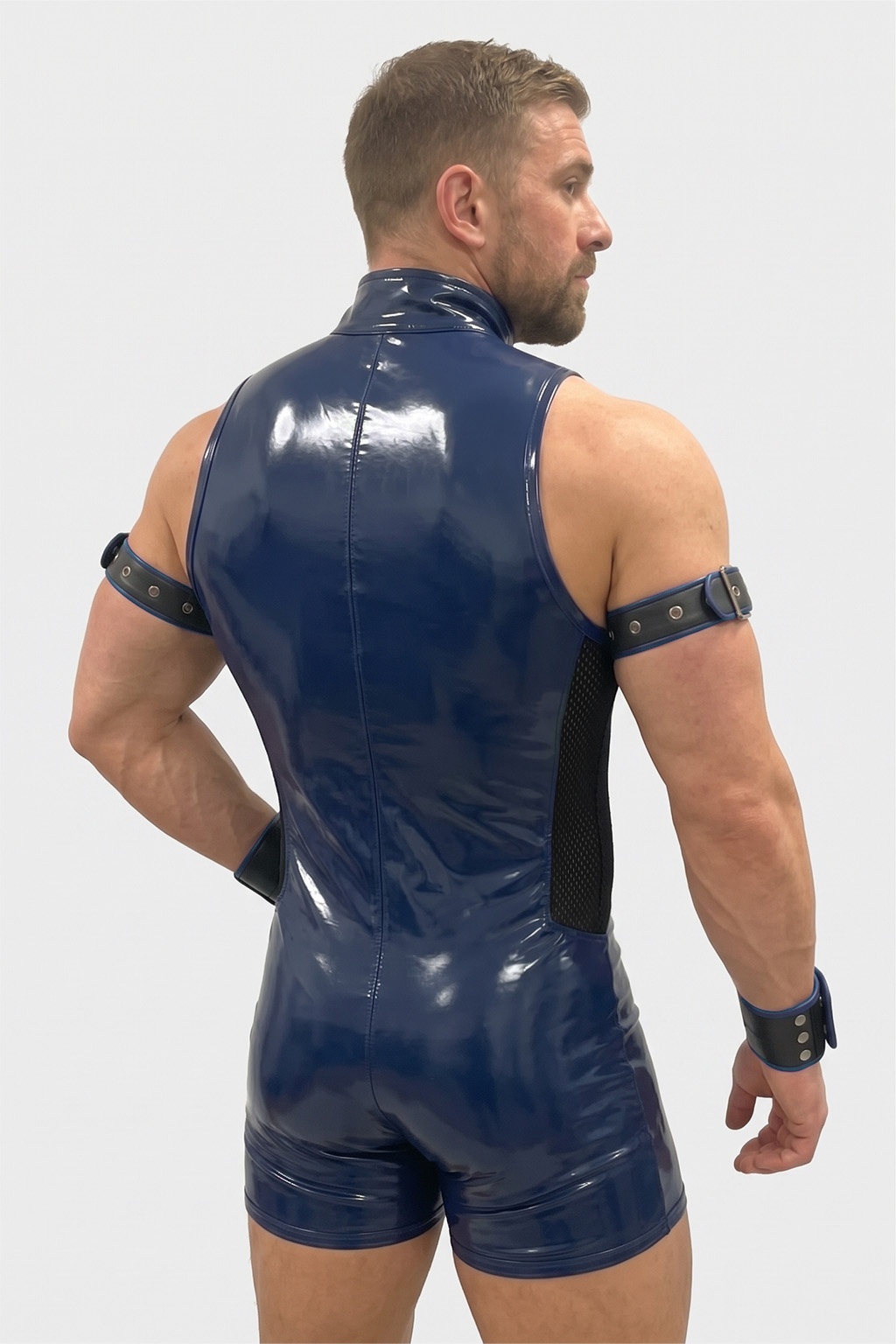 Mysteryglove Men's Midnight Blue Power Mesh Zip-Front Romper