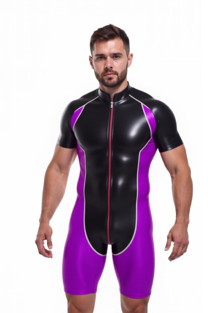 Mysteryglove Black and Red PU Leather Wrestling Suit - Glossy Finish with Zipper Design