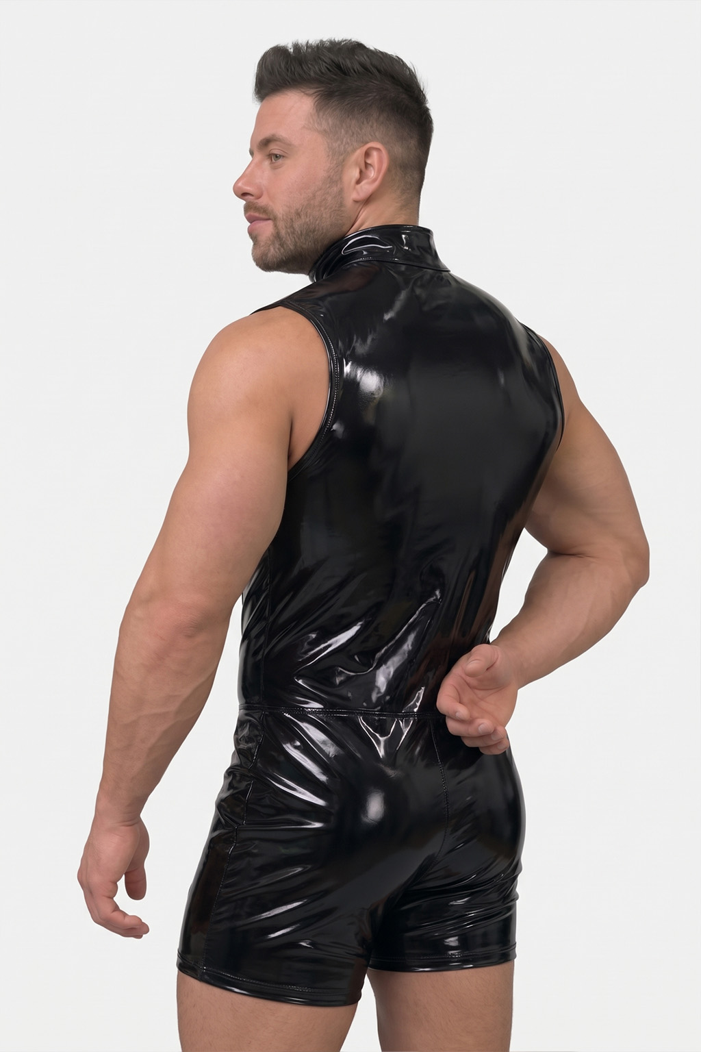 Mysteryglove Men's Blackout Illusion Clear-Panel Zip Romper