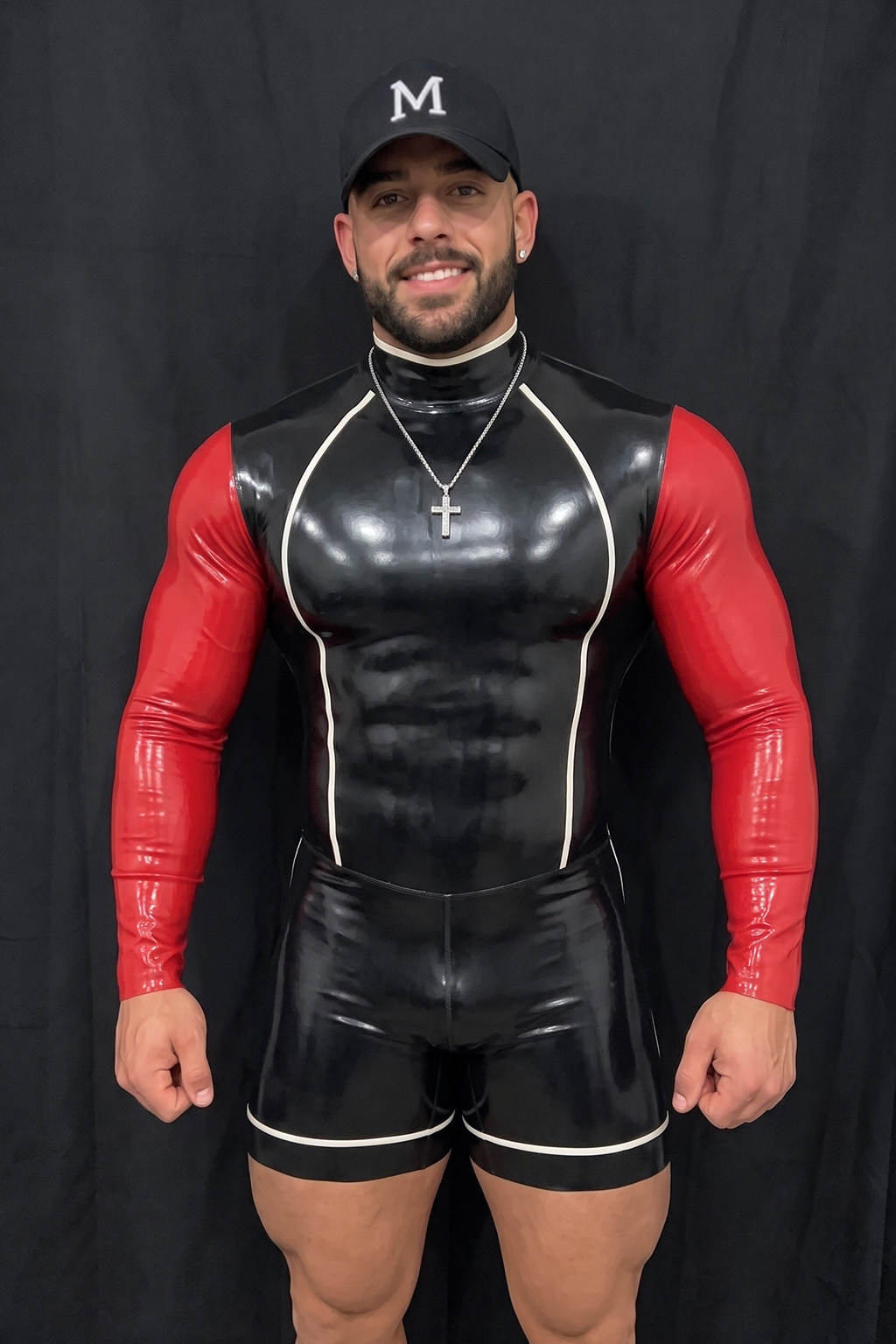 Mysteryglove Men's Crimson Voltage Gloss PU Leather Long-Sleeve Bodysuit