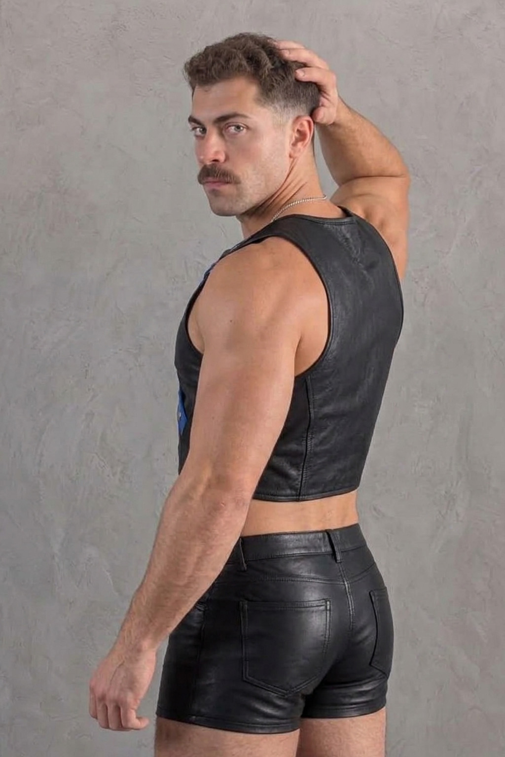 Mysteryglove Black PU Leather Cross Harness Crop Top & Shorts Set