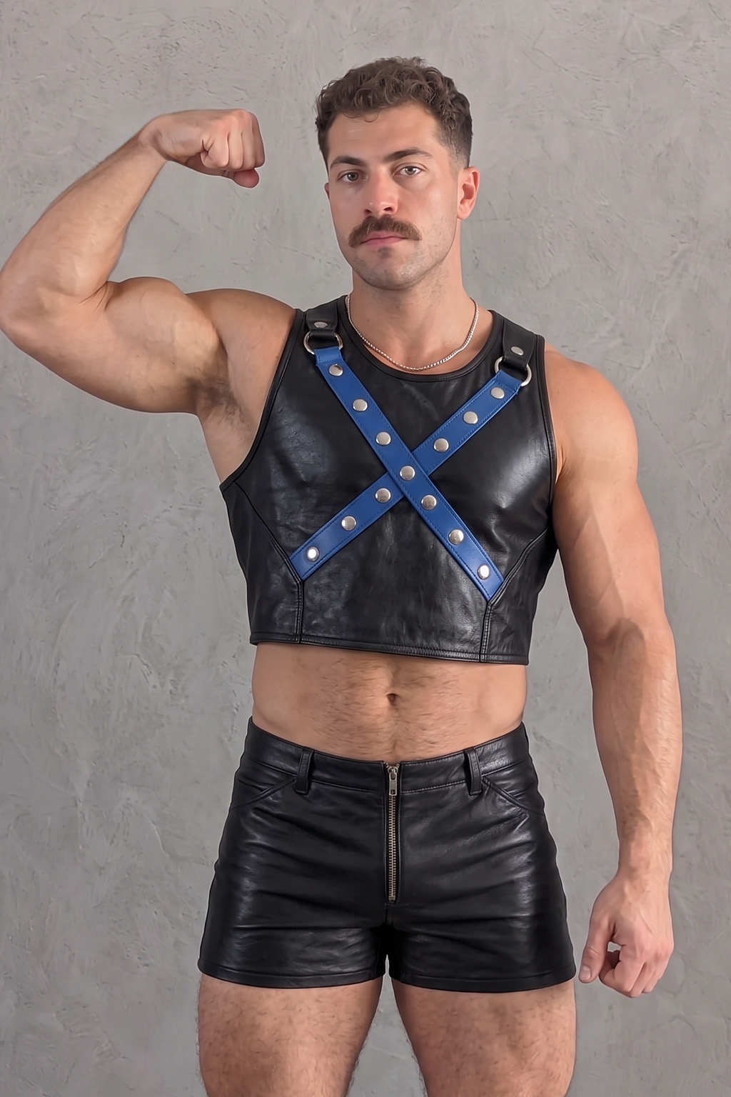 Mysteryglove Black PU Leather Cross Harness Crop Top & Shorts Set