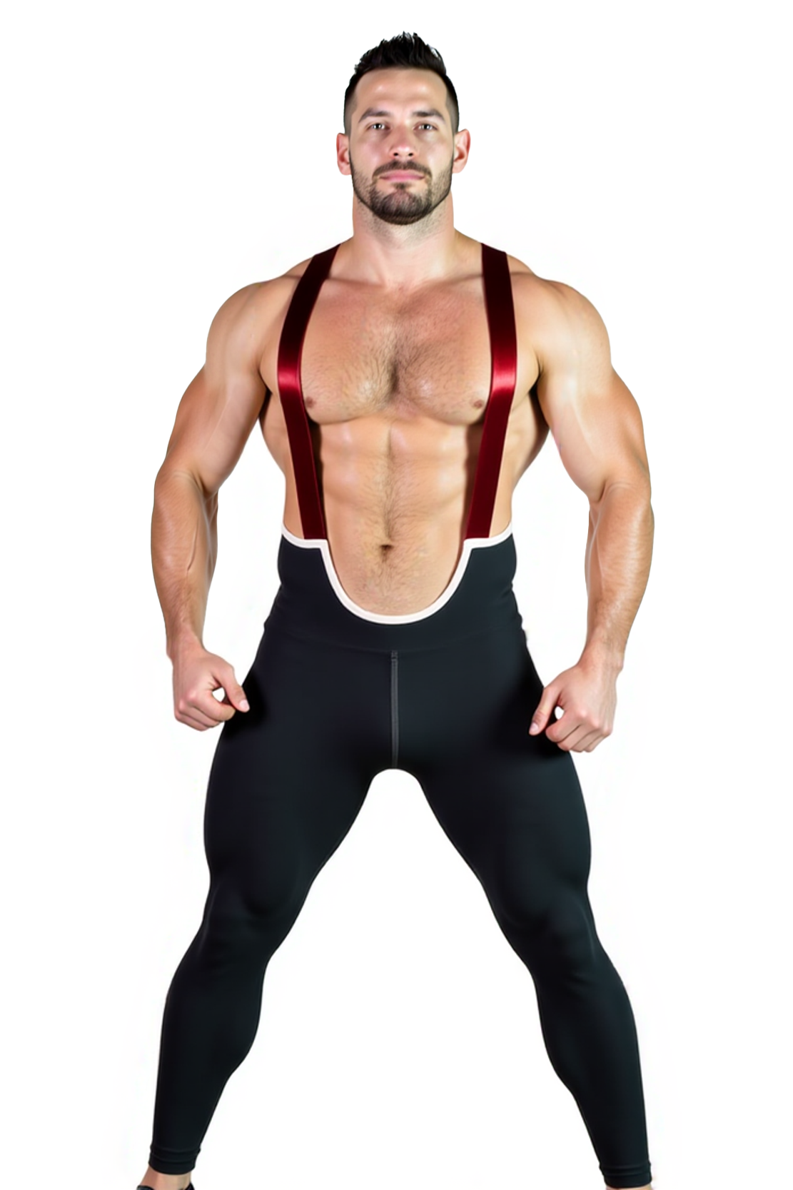 Mysteryglove Men’s Red Suspender Bodysuit – Bold Black and Red Design