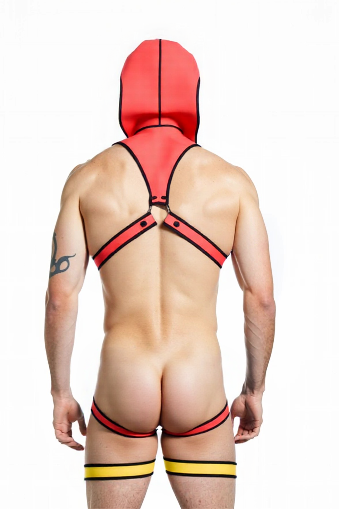 Mysteryglove Bold Red and Yellow Harness with Hood for Ultimate Confidence