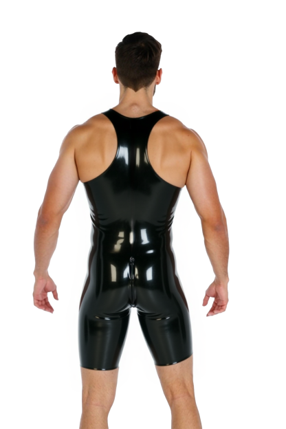 MysteryGlove Men's Wet Look PU Leather Wrestling Singlet with Zipper – Black / Red