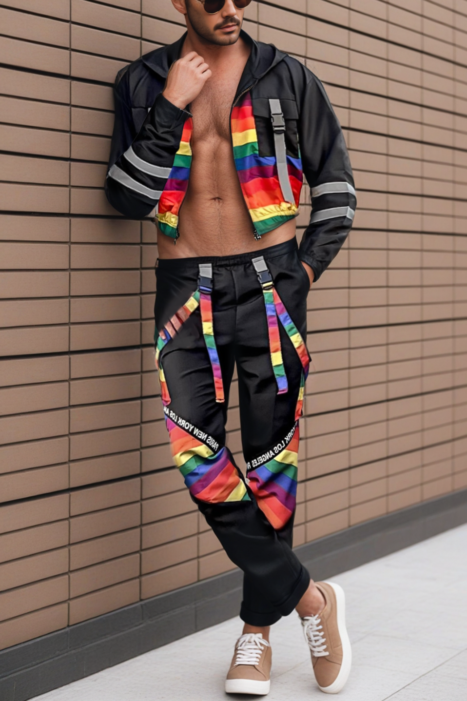 Mysteryglove Rainbow Striped Hooded Jacket and Cargo Pants Set