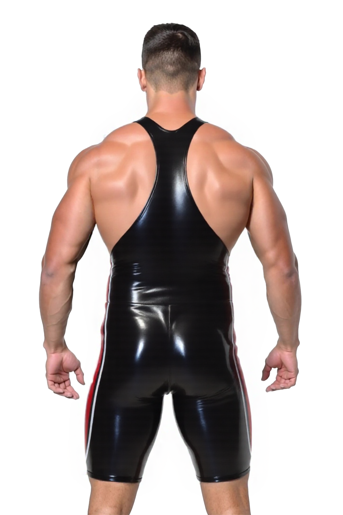 Mysteryglove Sleek Black and Red PU Leather Sports Bodysuit