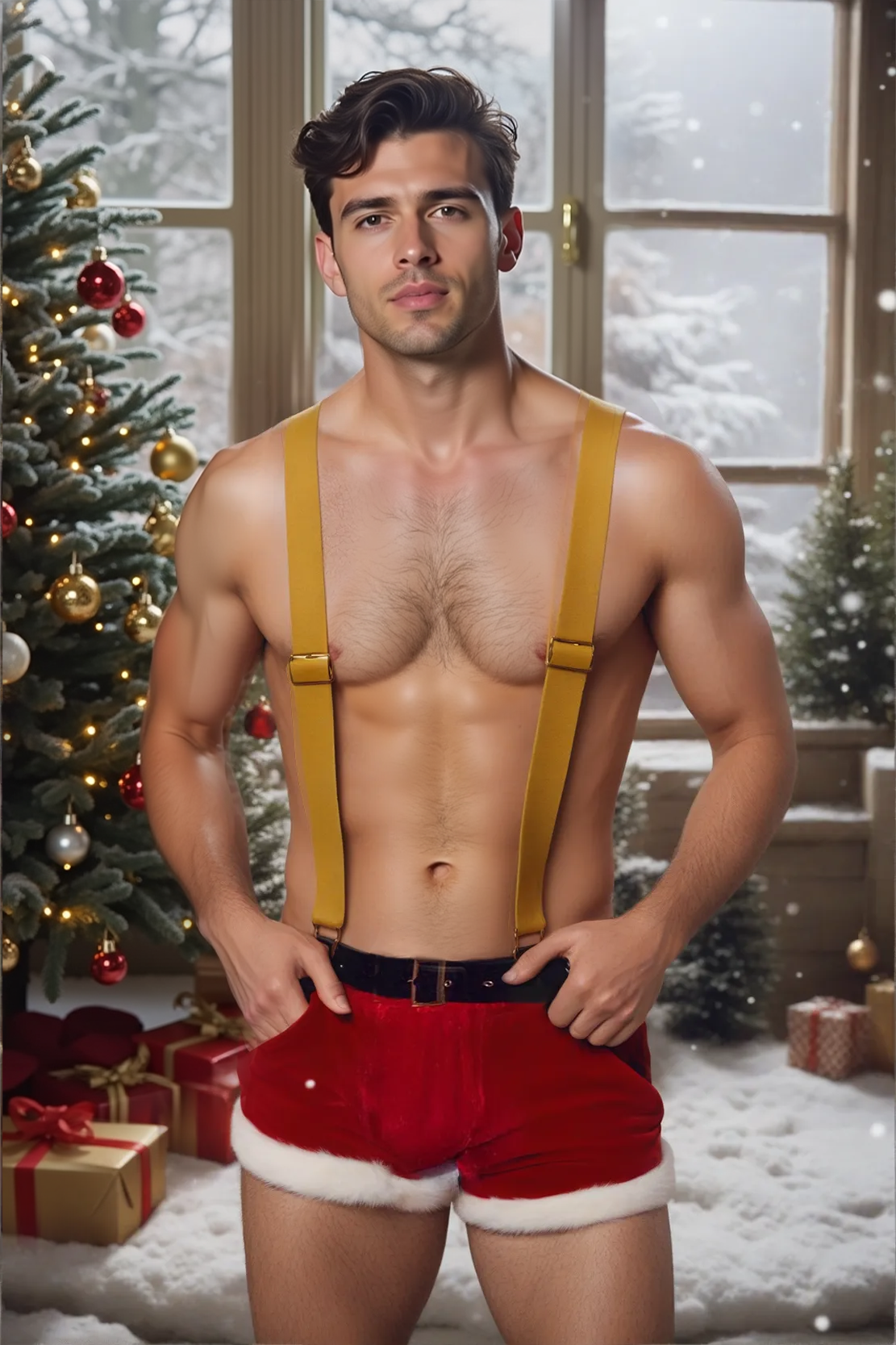 Mysteryglove Men's Christmas Suspender Shorts