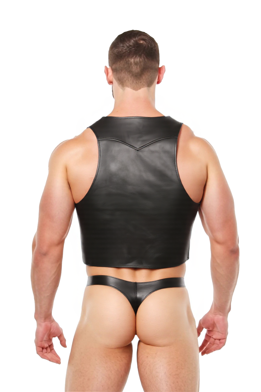 Mysteryglove Men’s PU Leather Shiny Harness Tank Top with Thong - Bold, Sporty & Stylish Design