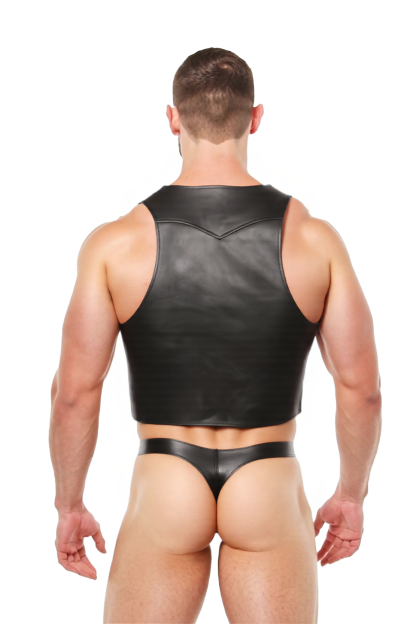 Mysteryglove Men’s PU Leather Shiny Harness Tank Top with Thong - Bold, Sporty & Stylish Design