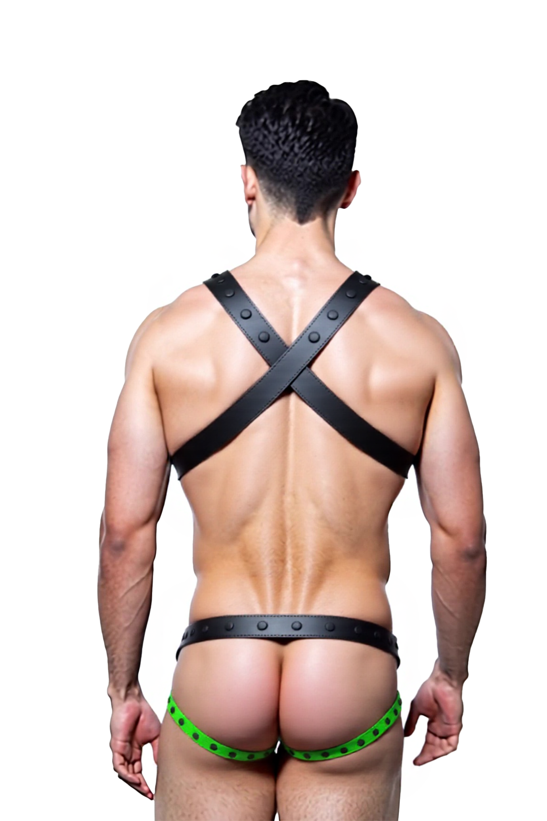 Mysteryglove Green and Black Pu Leather Harness with Crossed Straps