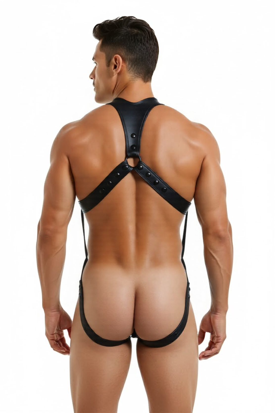 Mysteryglove PU Leather Men's Fetish Harness and Thong – Black Edition