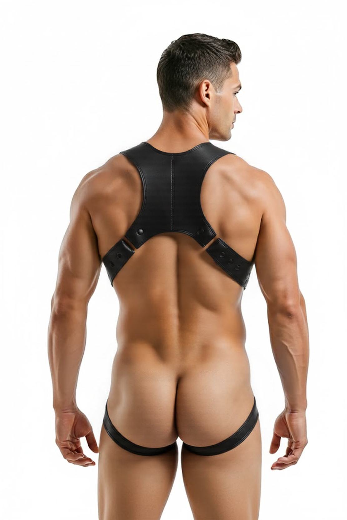 Mysteryglove PU Leather Men's Fetish Harness and Thong – Black Edition