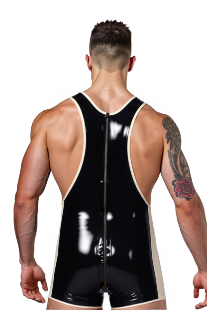 Mysteryglove Black PU Leather Singlet with Beige Accents