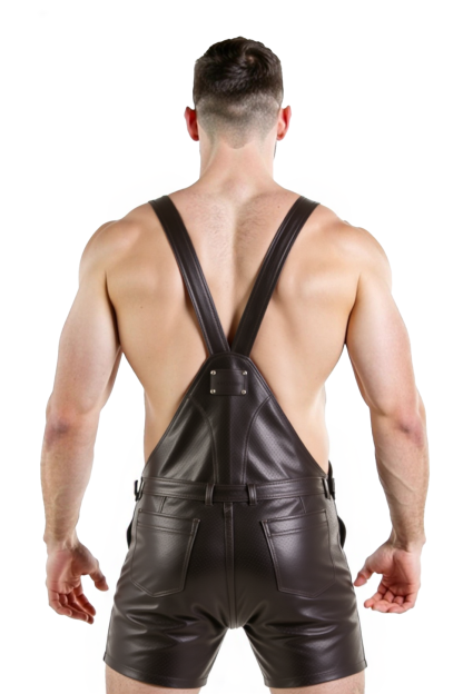 Mysteryglove Men's Brown PU Leather Overalls with Short Pants