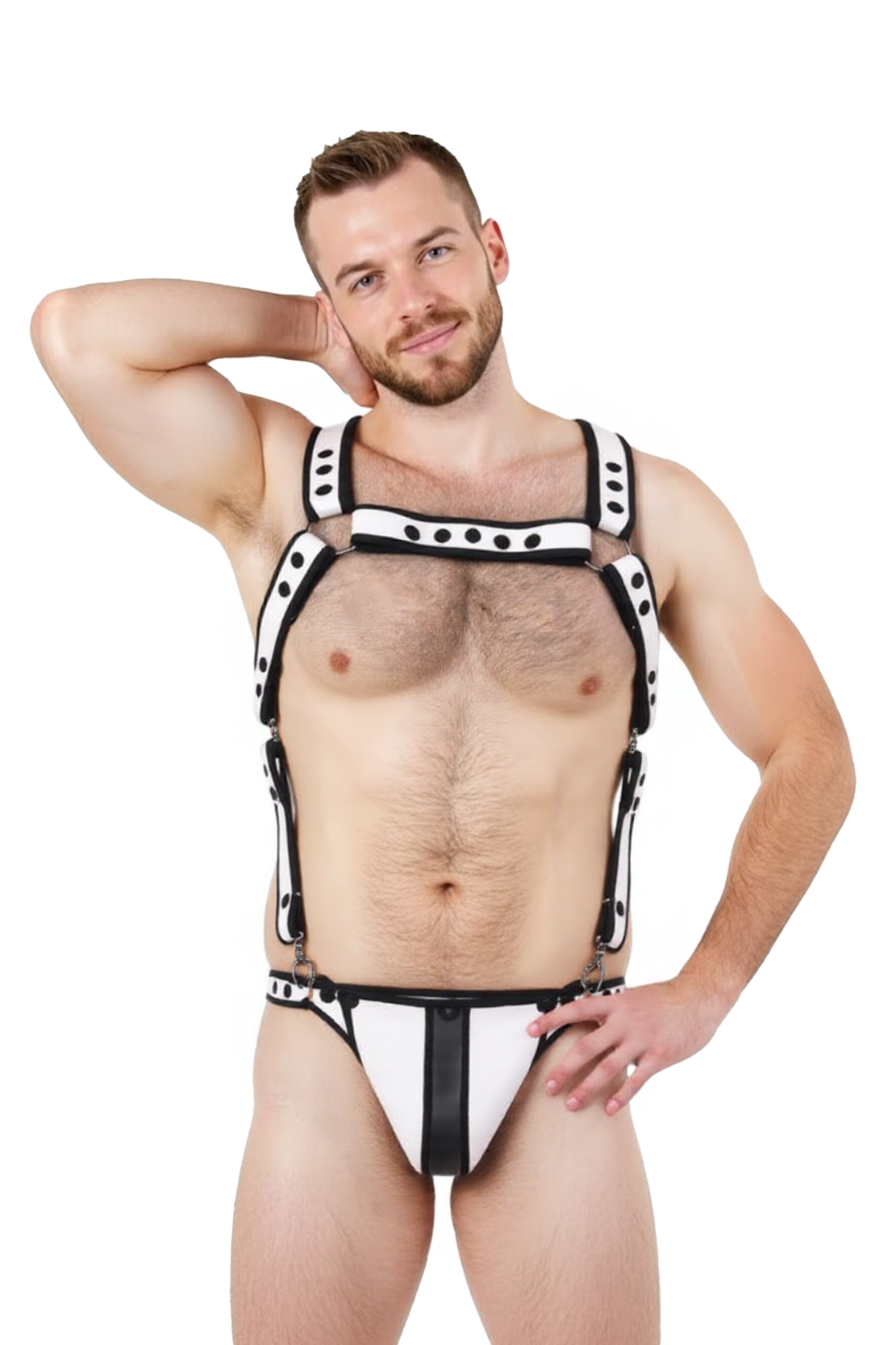 Mysteryglove PU Leather Black & White Harness Set