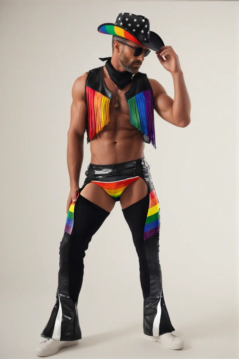 Colorful Cowboy Ensemble with Fringe Vest and Matching （Without a hat）