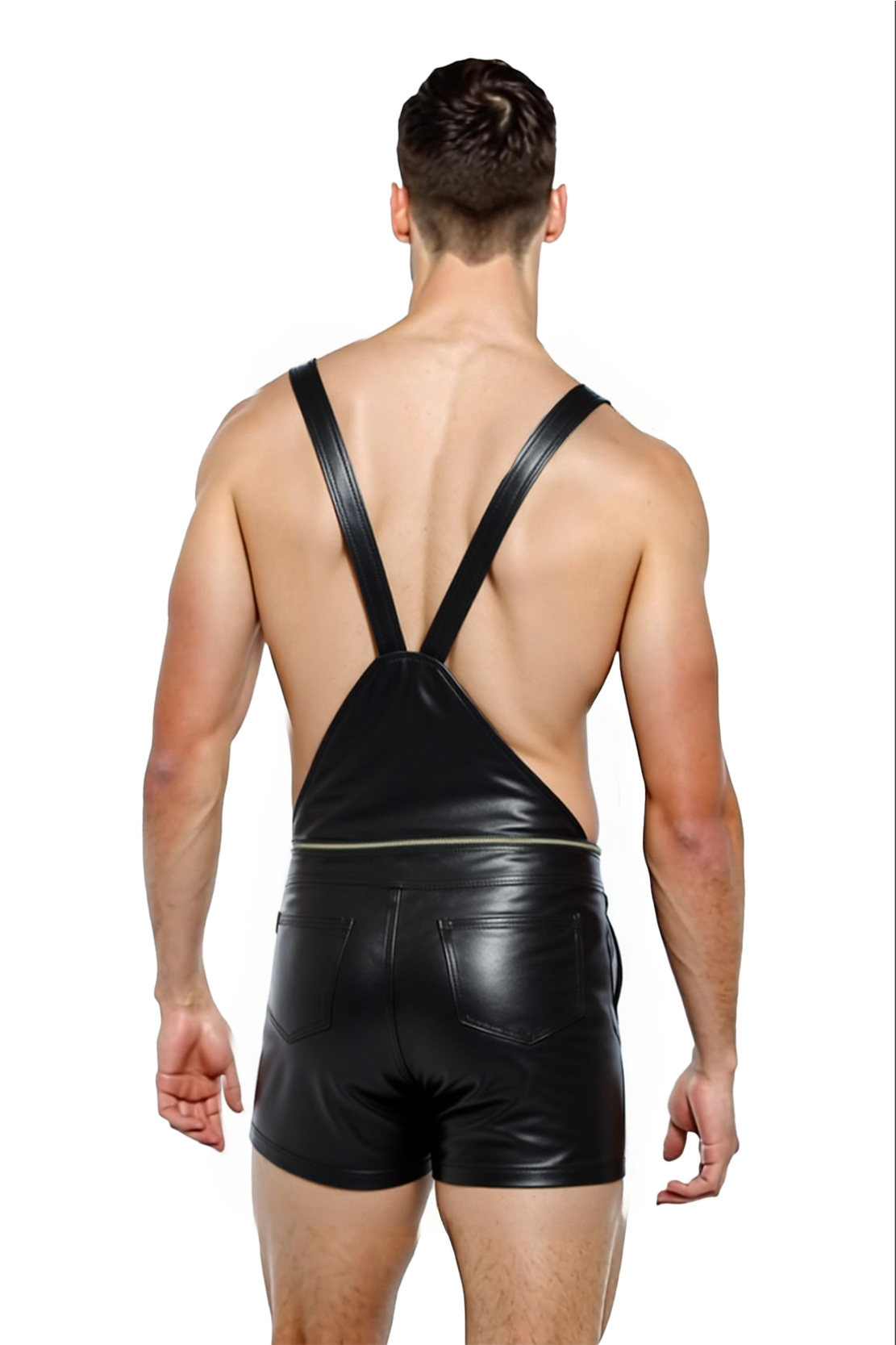Mysteryglove Men's PU Leather Bodysuit with Adjustable Straps
