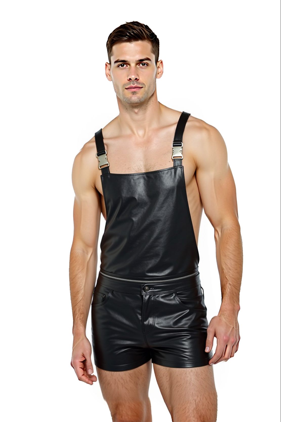 Mysteryglove Men's PU Leather Bodysuit with Adjustable Straps