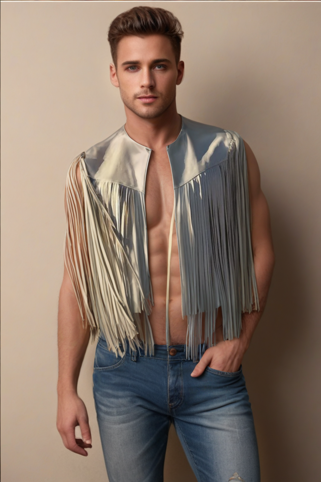 Men's Metallic Fringe Vest - Sleeveless Festival Style