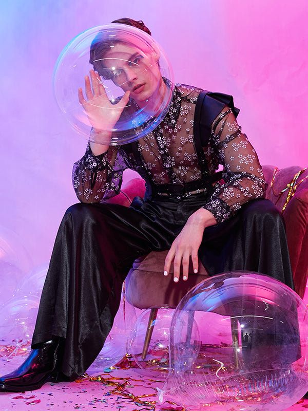 Mens See Through Mesh Floral Shirts