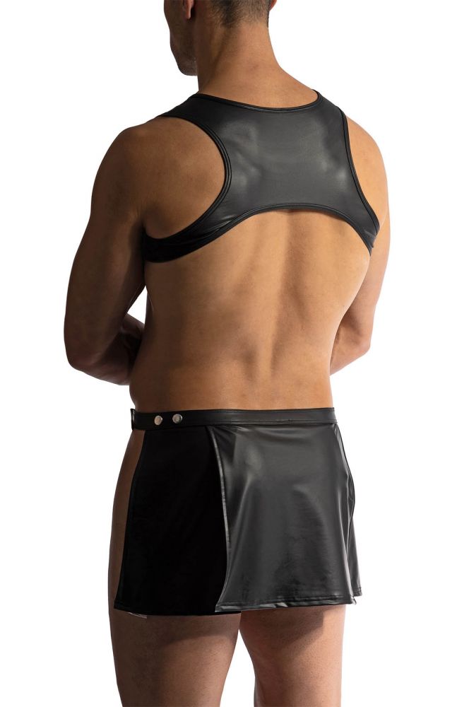 Faux Leather Cutout Harness Top and Open-Side Skirt Set