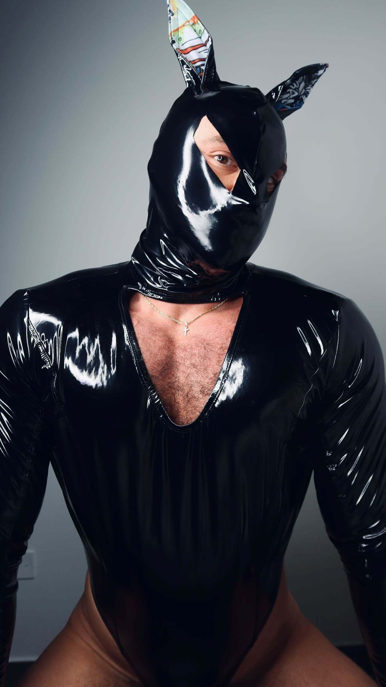 Black PU Leather PopArt Daddy V Bodysuit