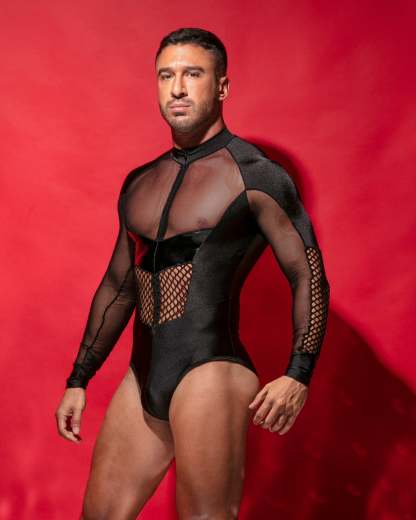 Men's Mesh Patchwork Bodysuit – Sleek and Edgy