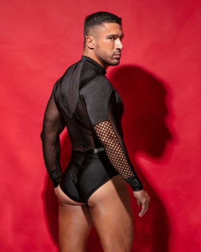 Men's Mesh Patchwork Bodysuit – Sleek and Edgy