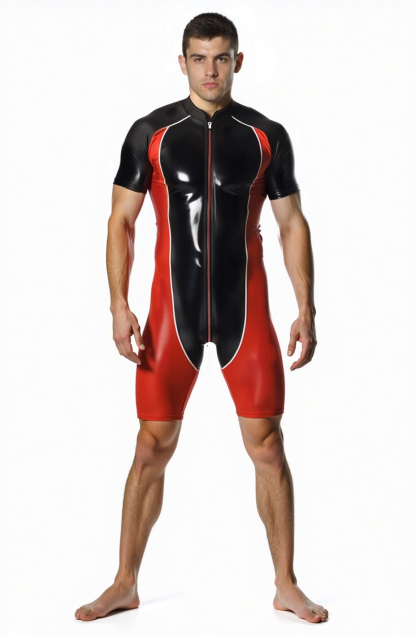 Mysteryglove Men's Black & Red Bodysuit with Zip Closure