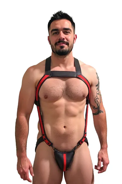 Mysteryglove Blue, Black & Orange PU Leather Men's Harness - Bold Design