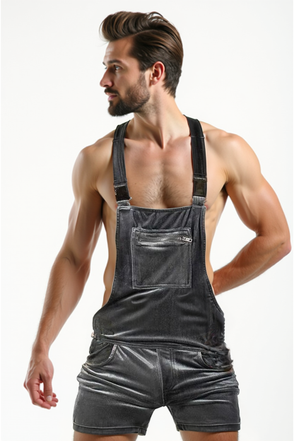 Grey Velvet Slim Fit Overall Shorts – Soft & Sophisticated Style