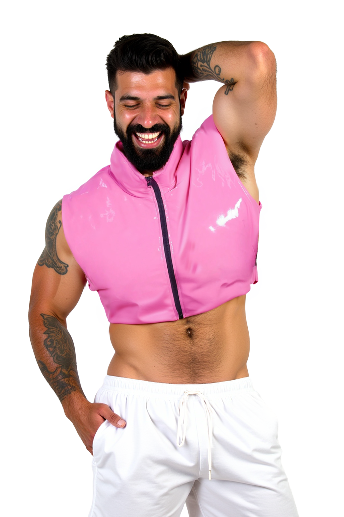 Fabpride‘s Men's Shiny Sleeveless Stand Collar Jacket