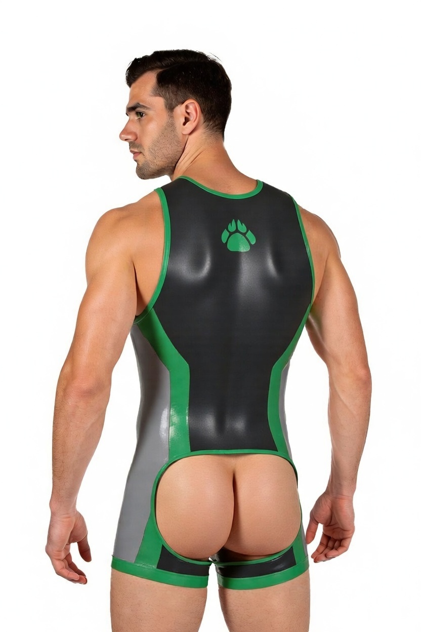 Mysteryglove Men’s PU Leather Open Back Bodysuit – Sleeveless Zipper Desig